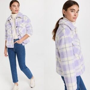 Avec Les Filles Plaid Faux Fur Shearling Trucker Teddy Coat Jacket